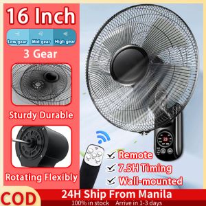 Wall Fan Electric Fan With Remote Control 16 Inch Standard Wall Fan 5 Blade Electric Fan Inverter Heavy Duty Shaking Head Clip Fan 3 Gear Wind Cooling Fan Industrial Fan Wall-Mounted Fan For Home Office School Restaurant