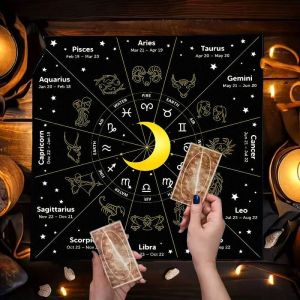 Black Cat Moon Phases Twelve Constellations Astrology Altar Cloth Tarot Cards Tablecloth Witch Divination Spiritual Ceremony Mat