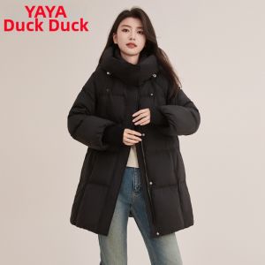 YAYA | Womens Mid-Length Hooded Down Jacket Warm Cozy Duck Down Winter Coat Puffer Jacket for Women 2025 Fashion