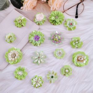 Phụ Kiện Trang Trí Quần Áo Giày Dép Túi Xách Bằng Vải Thêu Hoa Xanh Tinh Tế DIY Phụ Kiện Trang Trí