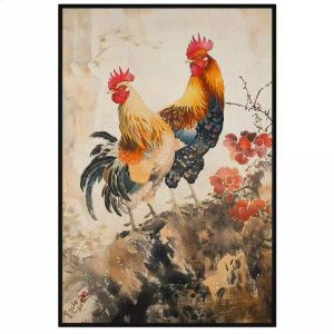 Tranh gà trốnggà mái phong thủy nghênh xuân cầu đại cát hạnh phúc viên mãnTranh treo tường dán tường.CGI-890