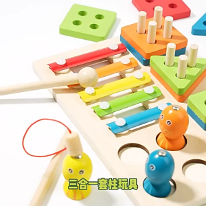 【Art Living】【1-2-3+ Years Old】3 in 1 Fishing Column Xylophone Kids Toys Color Shape Learning Toys 3合1钓鱼套柱敲琴儿童玩具色彩形状益智早教玩具