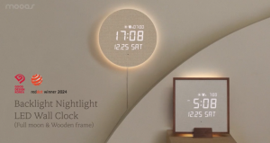 mooas Full Moon LED Wood Silent Wall Clock with Remote Control Backlight Nightlight Digital Wall Clock Alarm Clock for Living Room Décor Desk Clock with Date Timer Sunrise Alarm