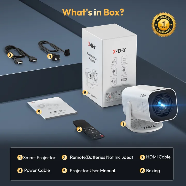 XGODY Gimbal 3 Pro Native 720P 12000Lumens Support 4K Android 11 WiFi 6 Bluetooth 5.4 Smart Portable Projector Support USB HDMI Screen Projection Home Projector