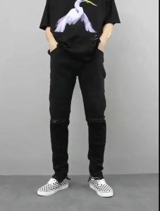Quần Skinny Jeans Nam AMILY Màu Đen Trơn Vải Co GiãnCó ZipperTrơn và Rách Gối thời trang