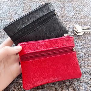Genuine Leather Woman Coin Holders Purse Cowhide Small Wallet Short Key Minimalist Thin