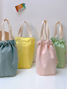 Portable Canvas Bucket Bag with Tape Closing and Strapless Style Soft Material for Casual Use Youth Suitable
