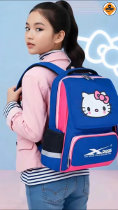 Ba Lô Học Sinh Tiểu Học Nữ Xbags Pretty XB3018 Màu Xanh Hồng Cao Cấp Chống Nước Nhiều Ngăn Rộng Họa Tiết Hello Kitty Xinh Xắn Dễ Thương!