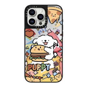 Cute Burger Dog Sticker Mirror Finish Phone Case Magnetic Absorption MagSafe Compatible for 17Promax 15Pro 14 13 Protective Cover