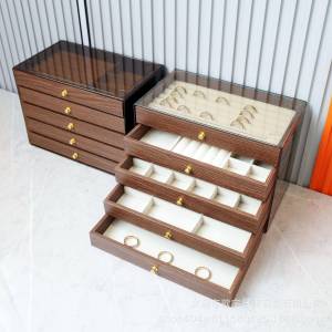 High End Multi Layer Jewelry Box Large Capacity Walnut Pattern Storage Box for Earrings Bracelets Rings Necklaces Fashion Accessories