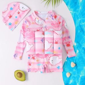 1-6T Childrens Buoyancy Swimsuit Cartoon Swimwear Kid One-Piece Floating Rash Guards Bathing Clothes Boys Girls Swimming Suits