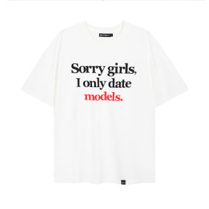 WCC Prank SorryGirls IDatModels สีดำ สีขาว เสื้อยืด หลวม Fit ผ้าฝ้าย Urban แฟชั่นแขนสั้นคอกลมพิมพ์ Tee