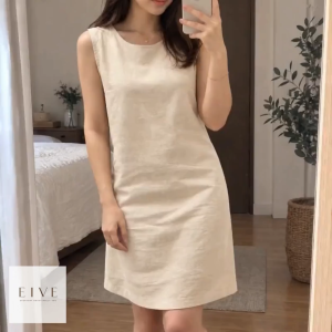 WOMENS COTTON LINEN A-LINE DRESS SLEEVELESS ROUND NECK CASUAL LOOSE FIT MINI DRESS FOR WOMEN