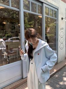 Jamuus ฤดูใบไม้ร่วง ฤดูหนาว มีฮู้ด เสื้อสเว็ตเชิ้ต เสื้อแจ็คเก็ต ปักหัวใจรักแขนไหล่นุ่ม หลากหลาย ซิป Top Cotton Blend โพลีเอสเตอร์ สแปนเด็กซ์