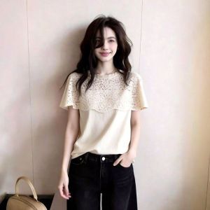 DUOFEIYAN | Lace Stitching French Short Sleeve T Shirt stylish and attractive