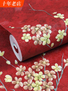 New Chinese Zen Style Wall Paper Non-adhesive Red Wallpaper for Restaurant And Hotel Non-stick to Wall Decorative PVC Wall Paper