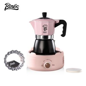 BINCOO Double Valve Moka Pot Set wiht Stove Home Mini Brewing Coffee Pot Set Italian Coffee Bean Grinder Set 2Cups
