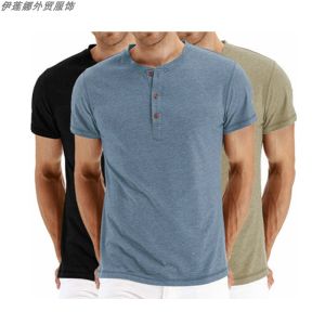 Mens Summer Short Sleeve T-Shirt Henry Collar Fashion Urban Style Slim Fit Casual Top round Neck Other Brand T-Shirt
