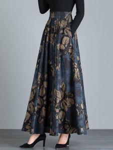 Spring New Style High Waist Floral Print Half Skirt Womens Large Size A-Line Skirt Pocket Design Simple Lightweight Dress