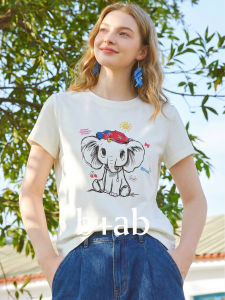 Sweet and Casual Elephant Print Short Sleeve Round Neck T-Shirt