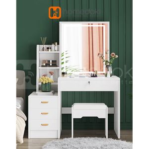 Homedoki Meja Rias / Meja Rias Putih Lampu LED / Meja Rias Kaca Sliding Minimalis / Meja Kosmetik / Meja Rias Minimalis
