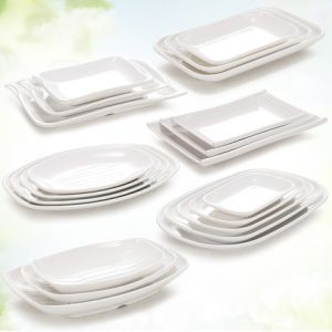 Melamine Plate White Oval Rectangular Plastic Meal Plate Dish Hot Pot Tableware Barbecue Dish Imitation Porcelain Commercial Use
