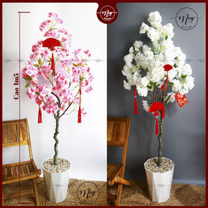 Cây giả Cây hoa Đào cốm trưng tết cao 1m4 1m5