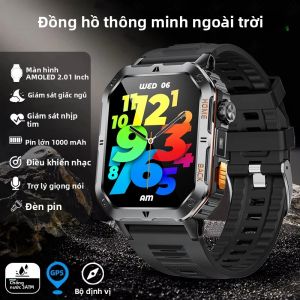 Đồng Hồ Thông Minh GPS Mới 2025 Màn Hình Ultra HD 2.01 Tích Hợp La Bàn Pin 1000mAh Chức Năng Gọi Điện Theo Dõi Sức Khỏe & Giấc Ngủ