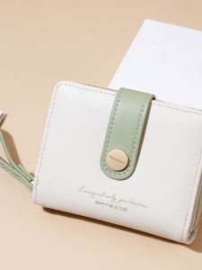 Fashionable Short Wallet for Women Zipper Coin Purse Student Card Holder Cute Color Block Design 2024 New Arrival PU Leather