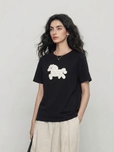 Basic House | Black Cotton Summer 3D Pony Embossed Crew Neck T-Shirt