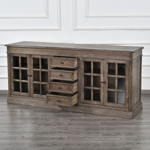 American Style White Oak Wood Sideboard European Country Vintage Reclaimed Storage Display Decorative Cabinet Furniture