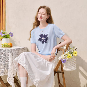 XIANGYING | Contrast Floral Jacquard Loose Knit Top
