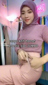 celana knit cargo wanita terbaru 3 pcs 100 ribu-celana knit wanita waffle slit terlaris