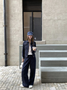 YOYOZIZHI Amsterdam American Retro Denim Jacket Women Loose Original Color Short Outerwear Set Straight Leg Commute Style