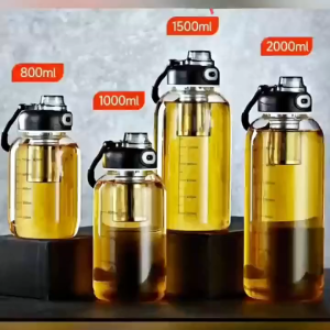 Heat Resistant Water Bottle 1L /1.5L /2L Large Glass Tumbler Hot with Infuser for Tea & Coffee