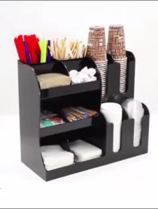 Acrylic Big 4 Compartment Coffee Tea Shop Cup Holder Commercial Bar Supplies Tissue Straw Storage Box