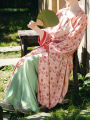Chang Gong Yu Tang Dynasty Print round Neck Robe Wide Leg Pants Loose Feel Hanfu Traditional Chinese Clothing Women's Set. 