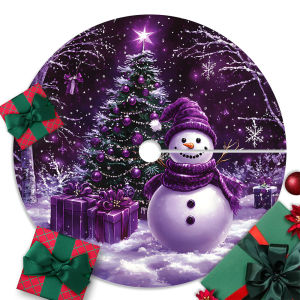 VIKAMA Purple Snowman And Christmas Gift Box Tree Skirt - The Perfect Choice For Home Party And Garden Decoration