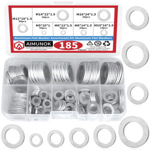 185pcs Aluminum Flat Washer Assortment Kit Aluminum Flat Washers M5 M6 M8 M10 M12 M14 M16 Washer Flat Ring Gasket Rings
