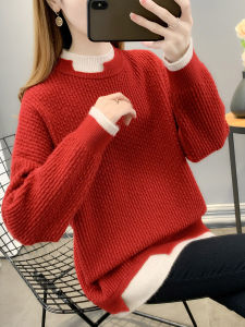 Áo Len Dệt Kim Dày Cổ Cao Giả Hai Mảnh Phong Cách Mùa Đông Thường Ngày Cho Nữ Áo Khoác Ngoài Rộng Rãi Dài Vừa Phải Cổ Bẻ Trang Phục Mùa Đông