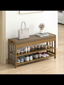 (Ready stock)Bamboo Shoe Changing Bench With Shoe Storage Shoe Rack Wooden Bench Shoe Cabinet Chair Kerusi Rak Kasut Bangku Kayu