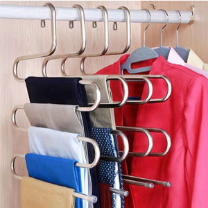 Stainless steel S-shaped hanger multifunctional drying pants hanger for household use five layer non slip storage pants rack