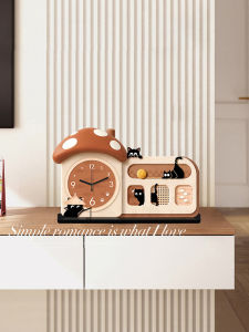 Modern Minimalist Creative Cat Figure Clock Desktop Tabletop Decorative Clocks Luxury Sensation Wood Material Battery Powered