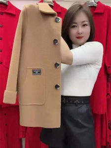 Mid-Length Loose Fit Double-Sided Woolen Coat for Middle-Aged and Elderly Women Thickened Polo Collar Outerwear