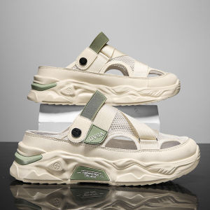 Mens Summer Sporty Hollow out Slip-On Anti-Slip Sandals Driving Thick Bottom Sensation Beach Head Cover Slippers Casual Flats