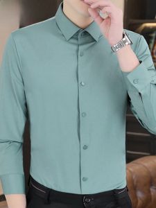 HENGYUANXIANG | Chic Casual Long Sleeve Mens Shirt Iron-Free Pure Color Spring Autumn New Style Business Casual Shirt Standard Fit Button Detail