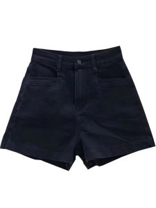 Quần Short Denim Cạp Cao Màu Đen Cho Nữ Mùa Hè 2024 Quần Ống Rộng Dáng Chữ a Rộng Rãi Quần Ống Thẳng Quần Bó