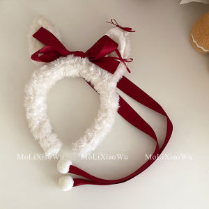 Christmas Red Satin Butterfly Knot Plush Rabbit Hair Clip Brown Deer Headband Sweet Hair Accessories for Girls Childrens Fashion