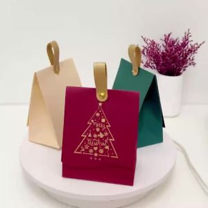 12 Chiếc Hộp Quà Họa Tiết Cây Giáng Sinh Có Tay Cầm Bằng Da Năm Mới Xmas Đảng Gói Miễn Phí Có Thể Gập Lại Giấy Bìa Hộp Quà Tặng
