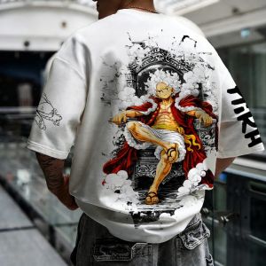 Bandai | One Piece Luffy Printed Cotton Short Sleeved Loose Fitting Mens and Womens Summer Breathable Sports Round Neck T-shirt